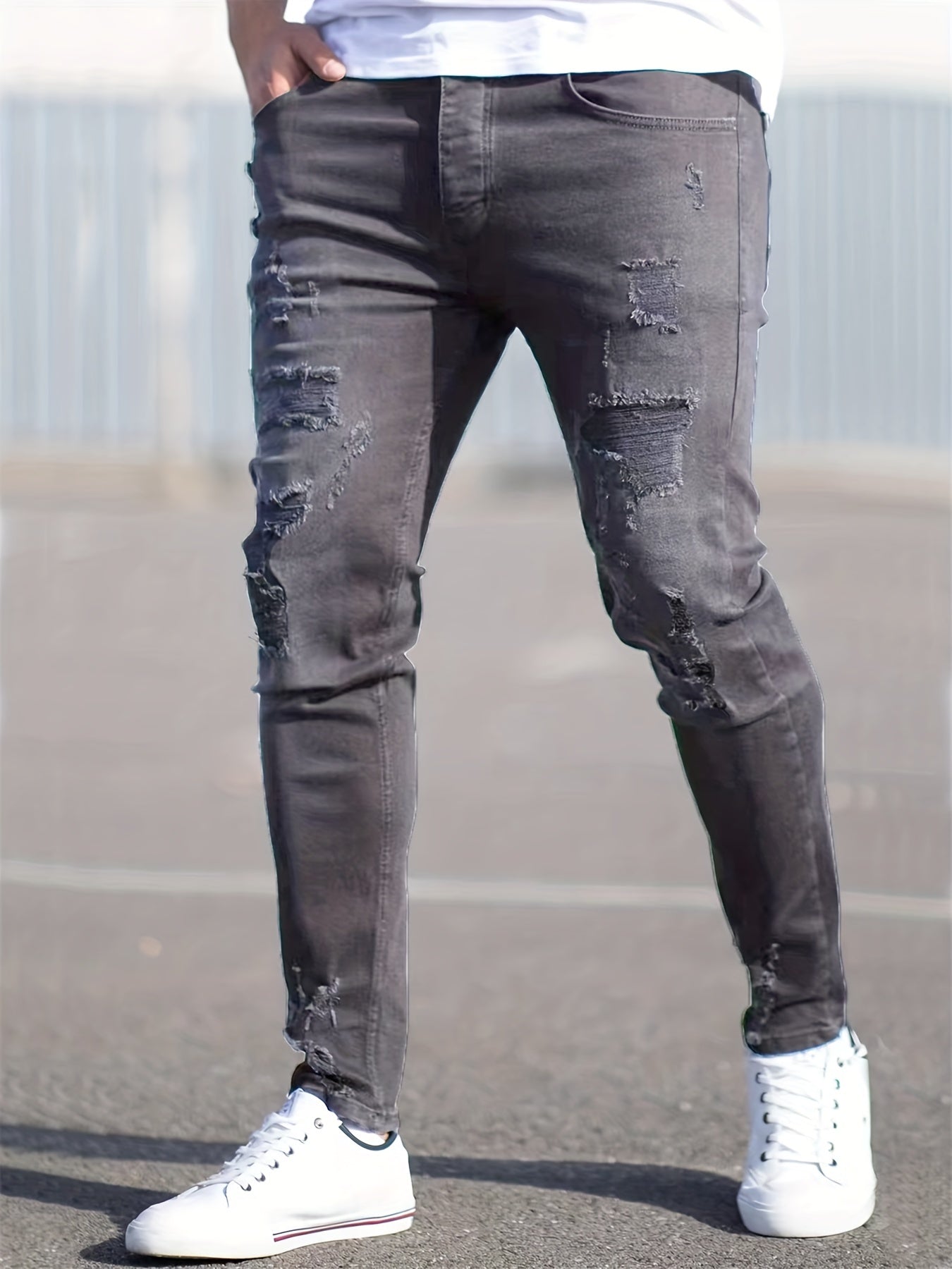 Men's Slim Ripped Jeans Casual Street Style Stretch Denim Pants