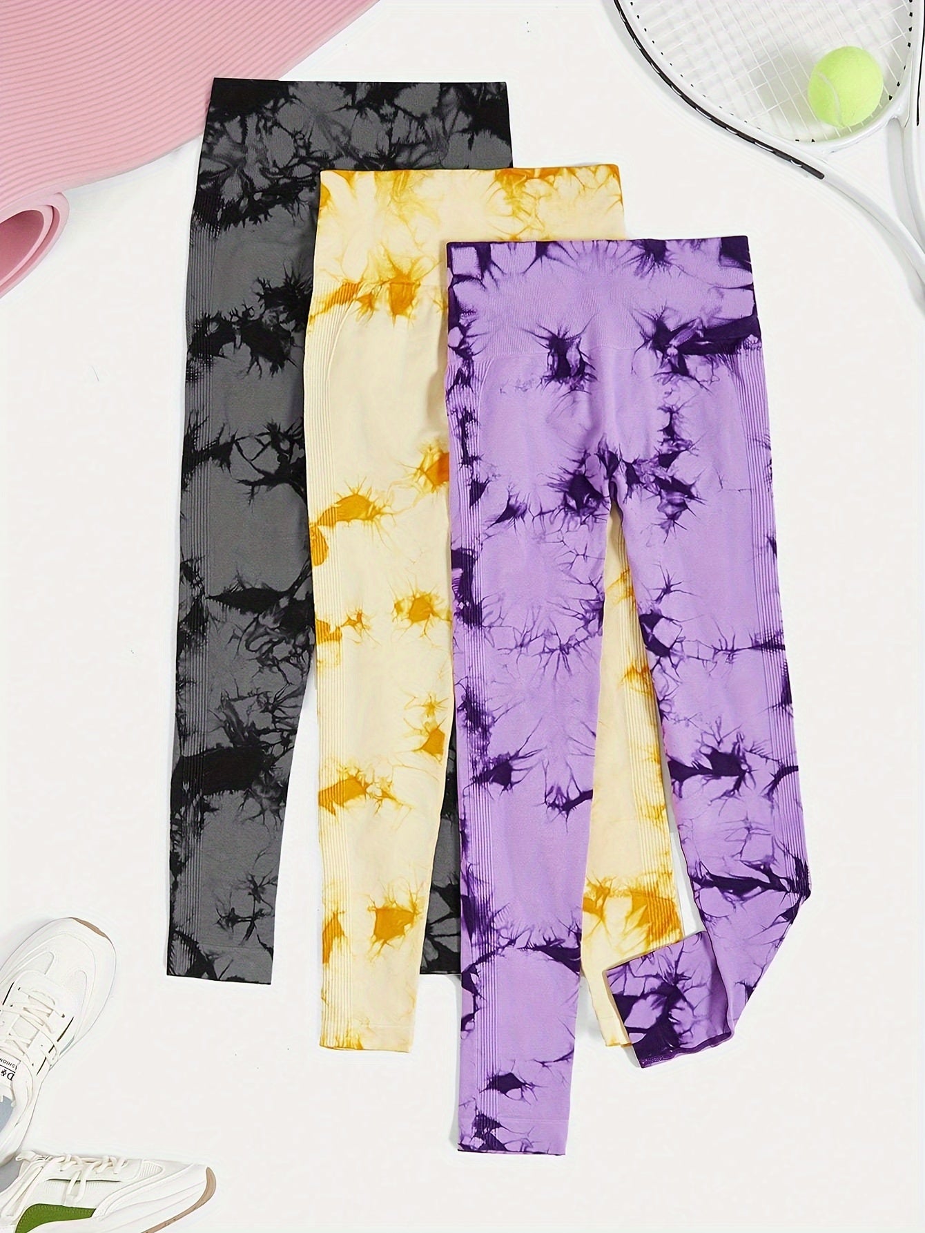 3pcs Tie Dye Seamless Yoga Pants High Stretch Leggings