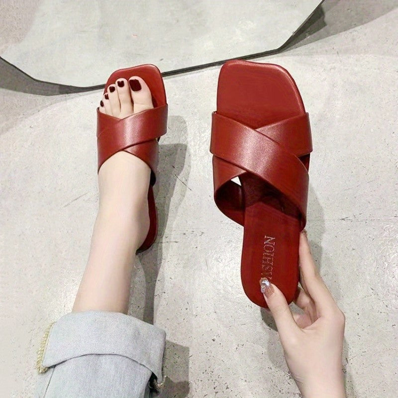 Women's Letter Pattern Square Toe Slides Flat Slippers