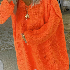 Casual Sweater Women's Solid Knitted Long Sleeve V Neck Pullover