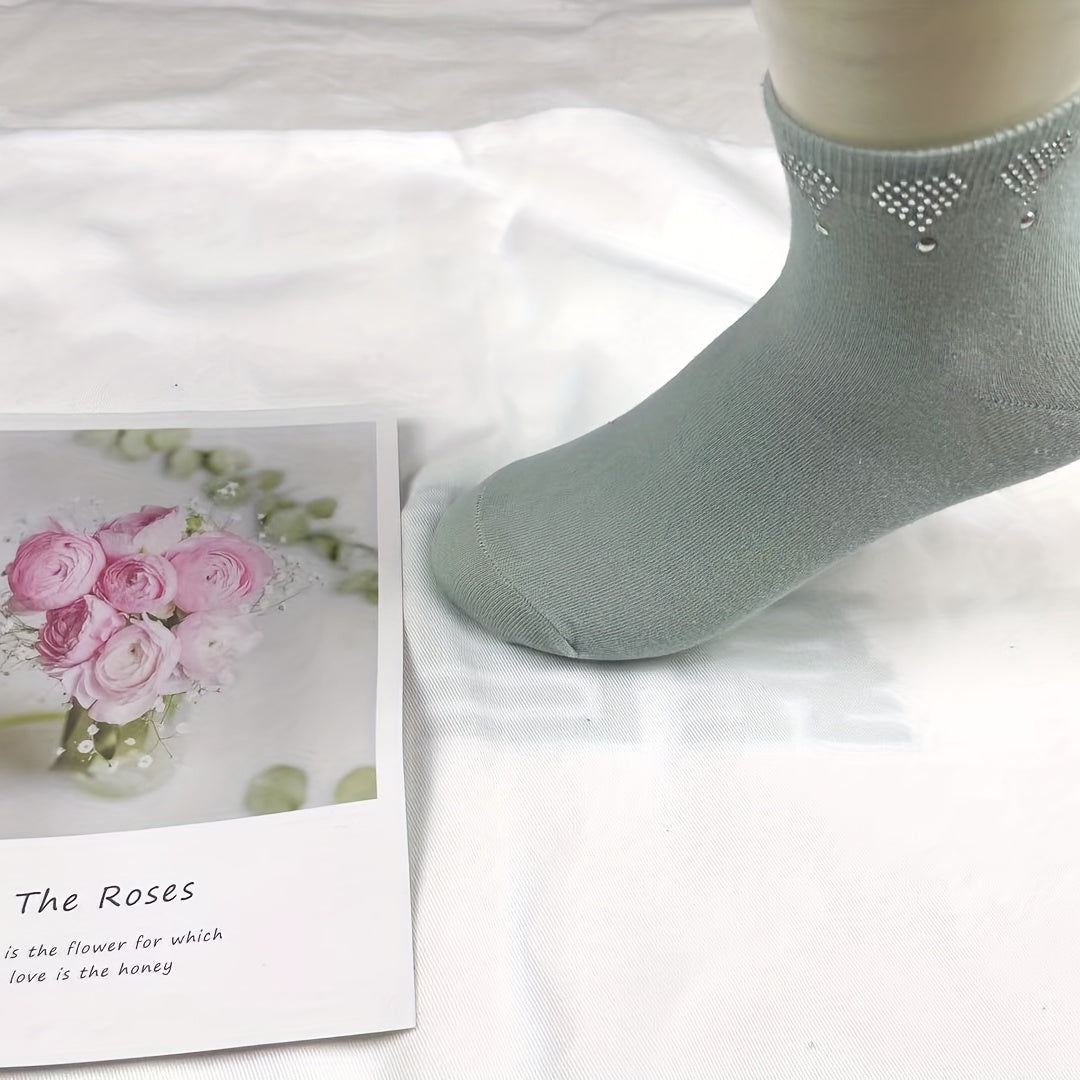 5 Pairs Rhinestone Decor Crew Socks for Women