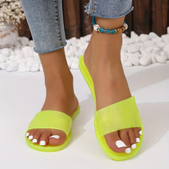 Women's Solid Slide Sandals Casual Jelly Flat Summer Shoes Lightweight