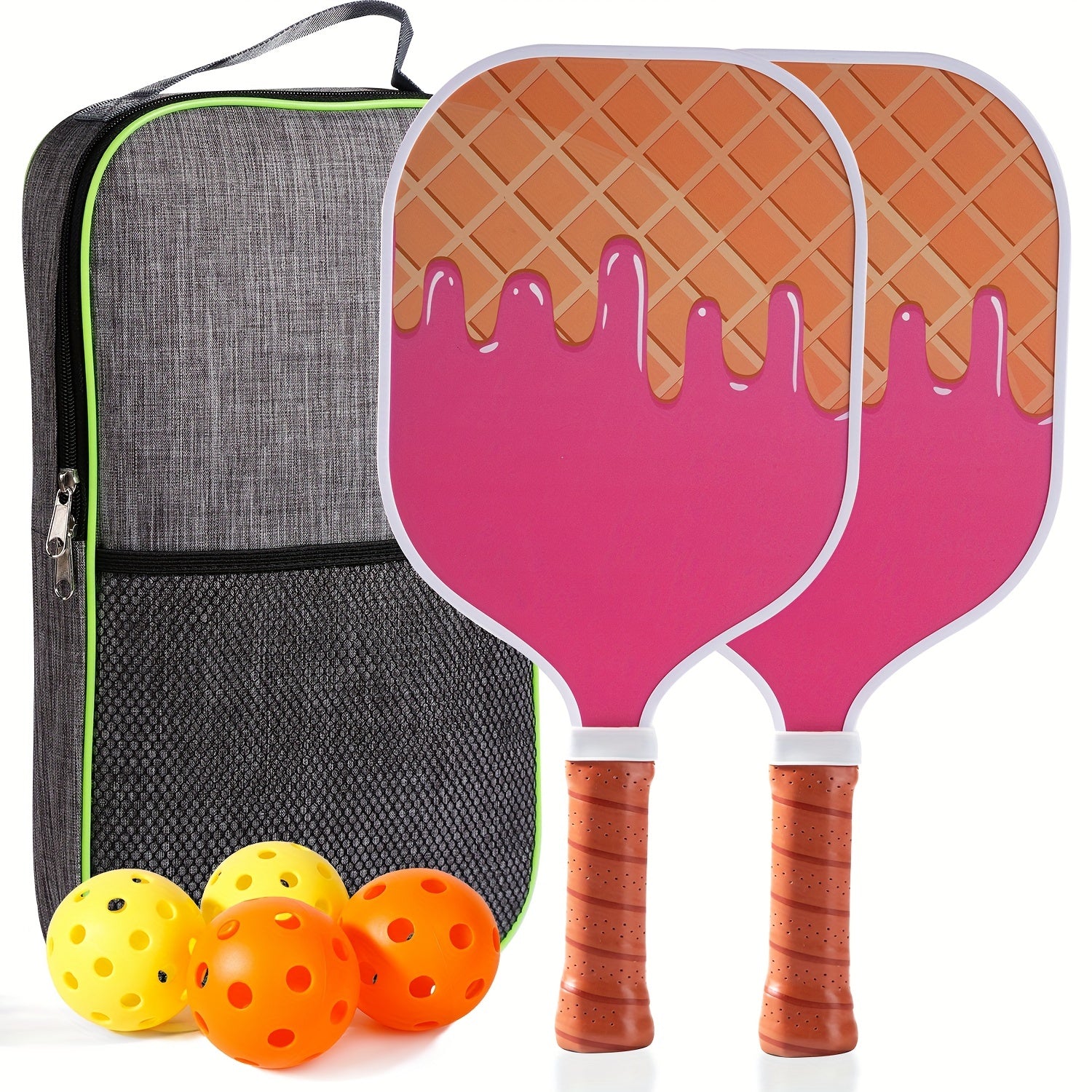 Shollar Fiberglass Honeycomb Pickleball Set with 2 Rackets, 4 Balls & Bag