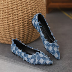 Women's Plaid Flat Shoes Lightweight Denim Comfortable Walking Shoes