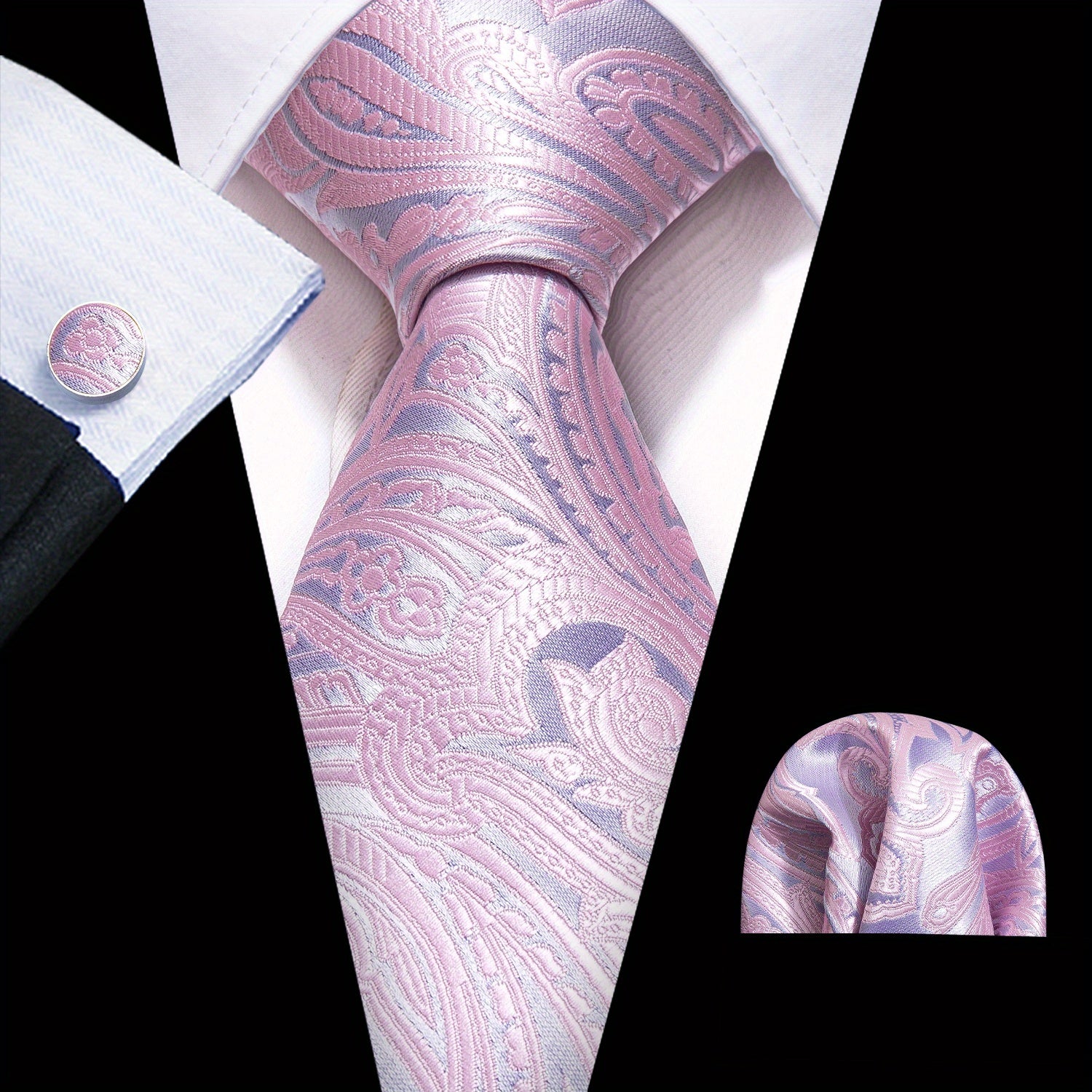 Barry Wang Men's Tie Golden Floral Jacquard Set