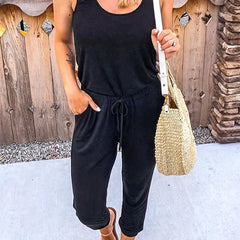 Sleeveless Dual Pockets Drawstring Jumpsuit