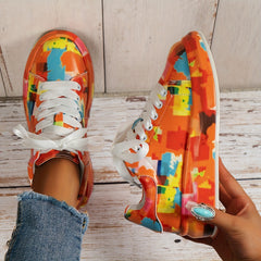 Women's Graffiti Pattern Sneakes Lace Up Outdoor Shoes Low Top