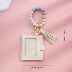 Men's Silicone Bead Bracelet Card Holder with Tassel Keychain