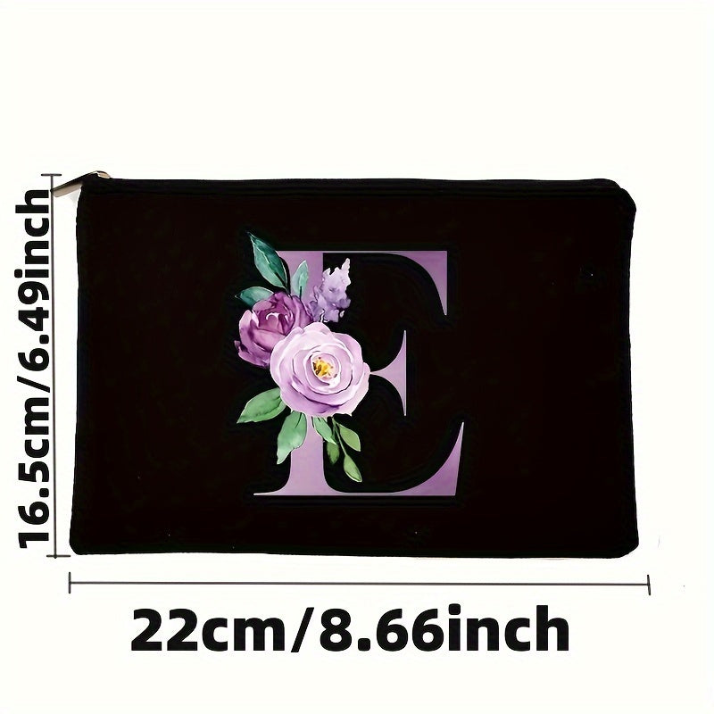 Letter & Flower Pattern Cosmetic Bag Portable Zipper Makeup Bag