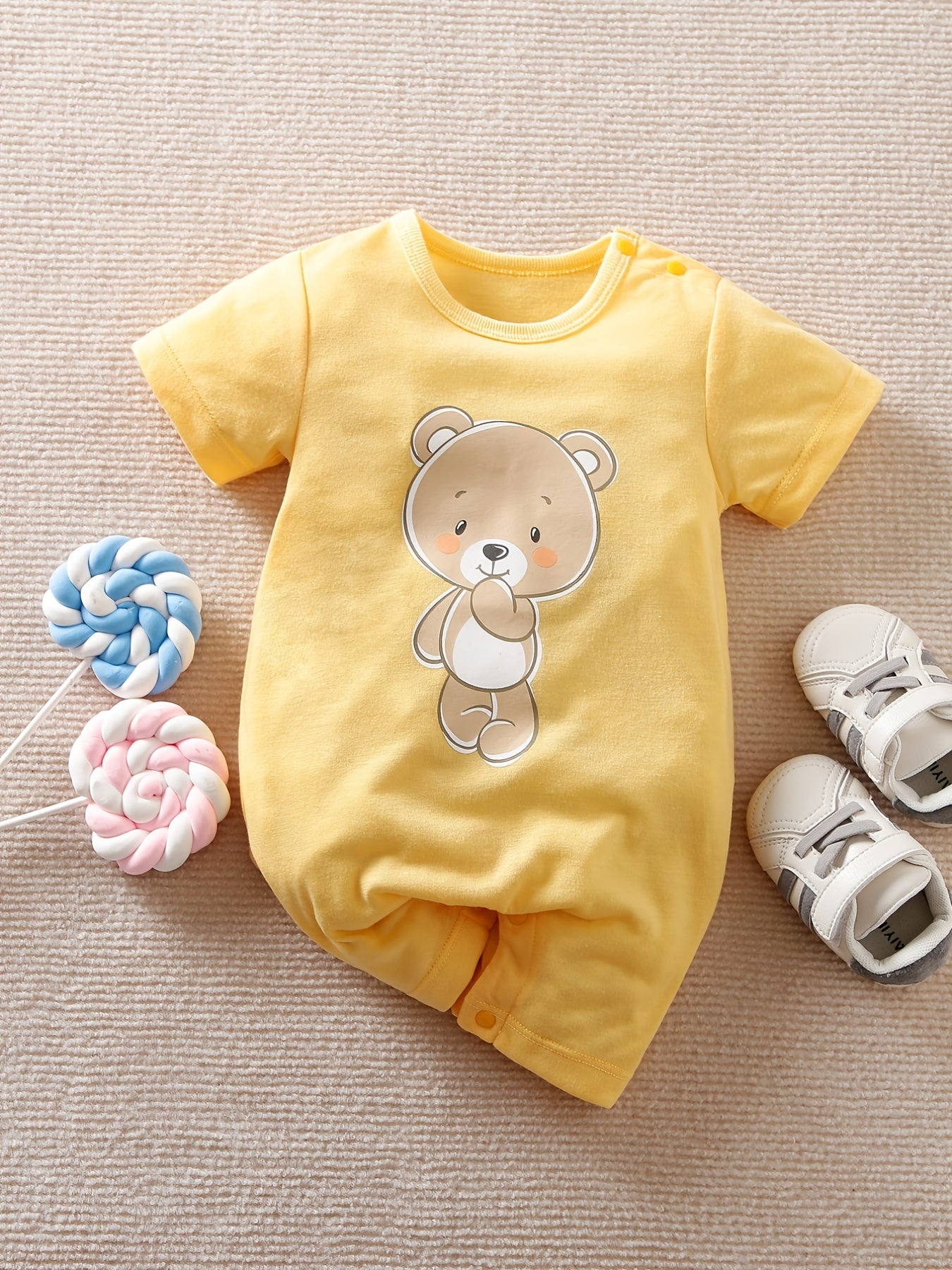 Cartoon Bear Graphic Romper Short Sleeve Jumpsuit