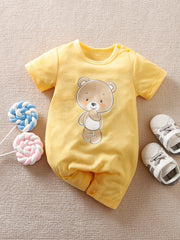 Cartoon Bear Graphic Romper Short Sleeve Jumpsuit