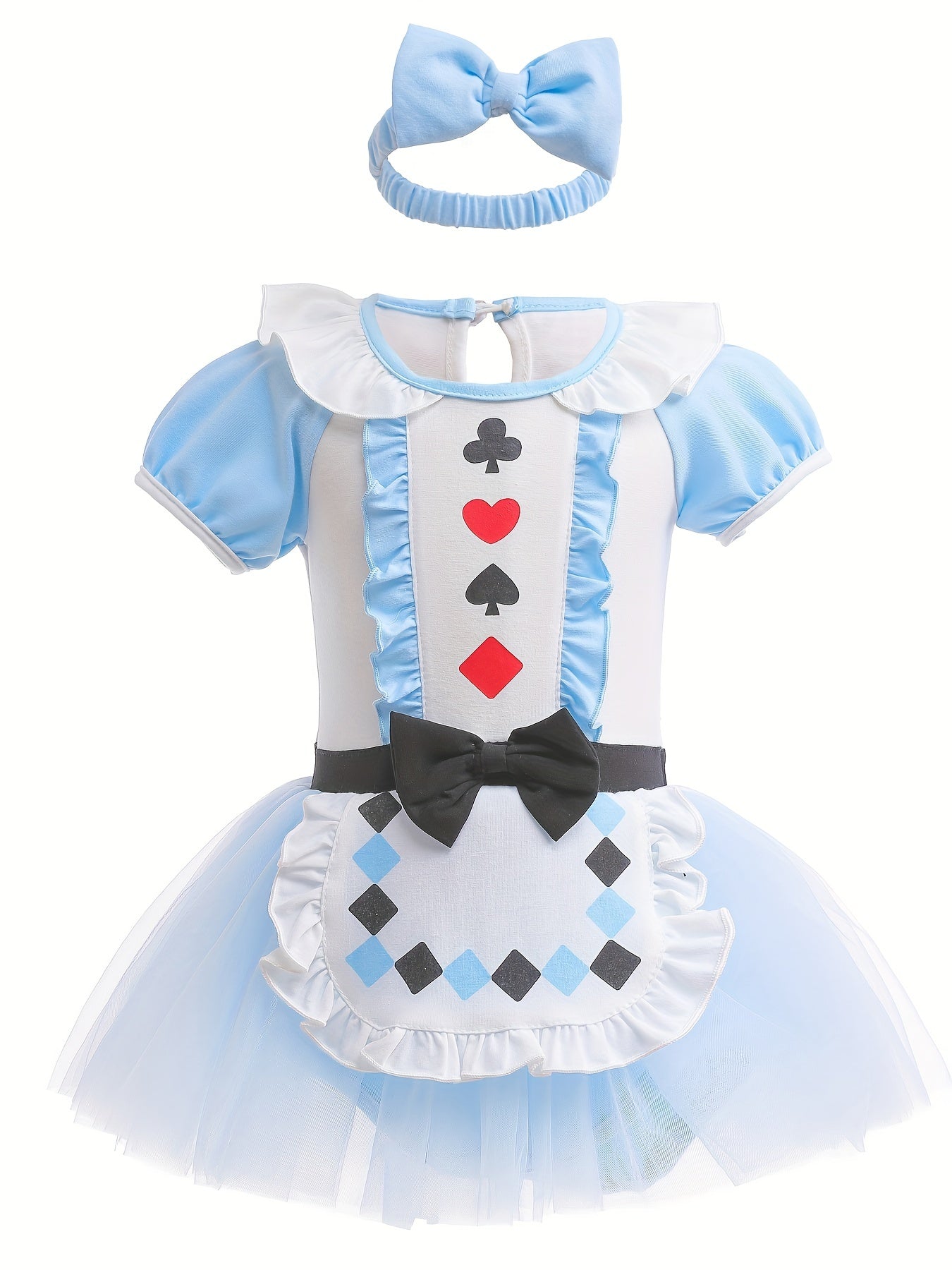 Baby Girls Poker Card Symbol Tulle Tutu Mesh Ruffled Sleeve Princess Dance Dress