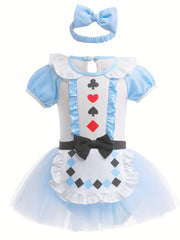 Baby Girls Poker Card Symbol Tulle Tutu Mesh Ruffled Sleeve Princess Dance Dress