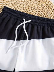 Boys Swim Trunks Contrast Print Drawstring Elastic Waist Beach Pants
