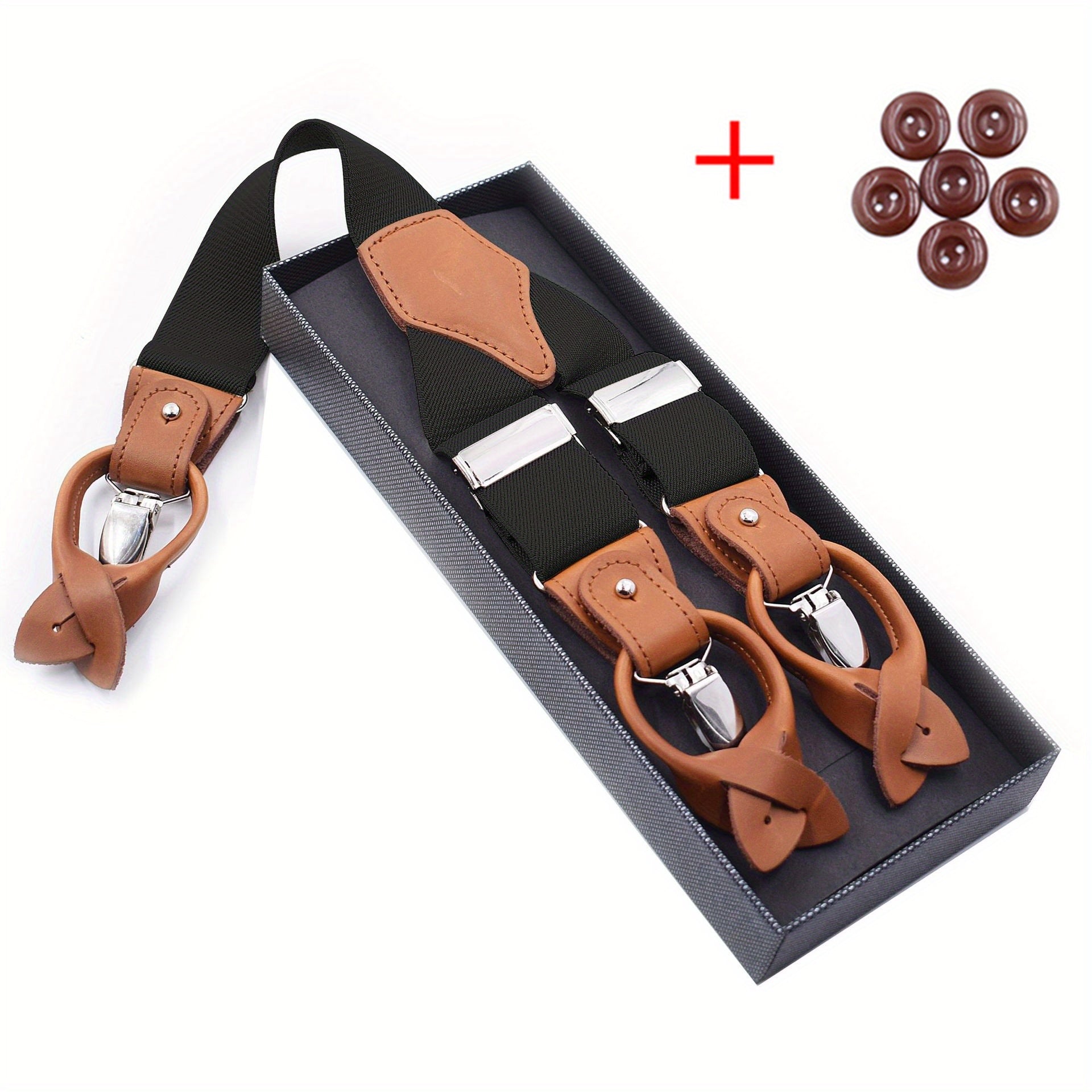 Men's Leather Retro Gentleman Clip Suspenders Pants Harness Clips