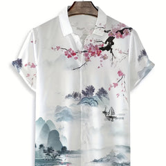 Ink Painting Print Men's Casual Short Sleeve Shirt