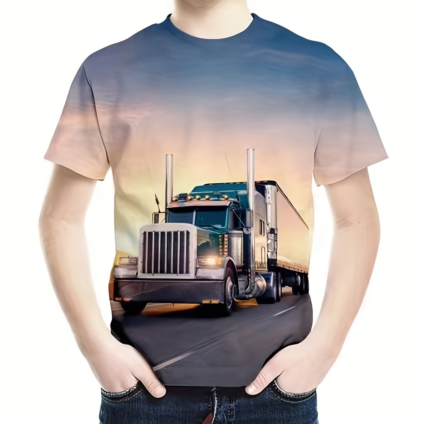 3D Vehicle Pattern T shirt For Kids Short Sleeve Top Casual Tee