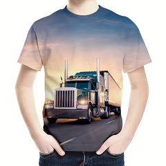 3D Vehicle Pattern T shirt For Kids Short Sleeve Top Casual Tee