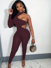 One Shoulder Bodycon Jumpsuit Asymmetrical Neck Sexy