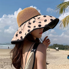 Polka Dot Bow Sun Hat Wide Brim UV Protection Bucket Hat