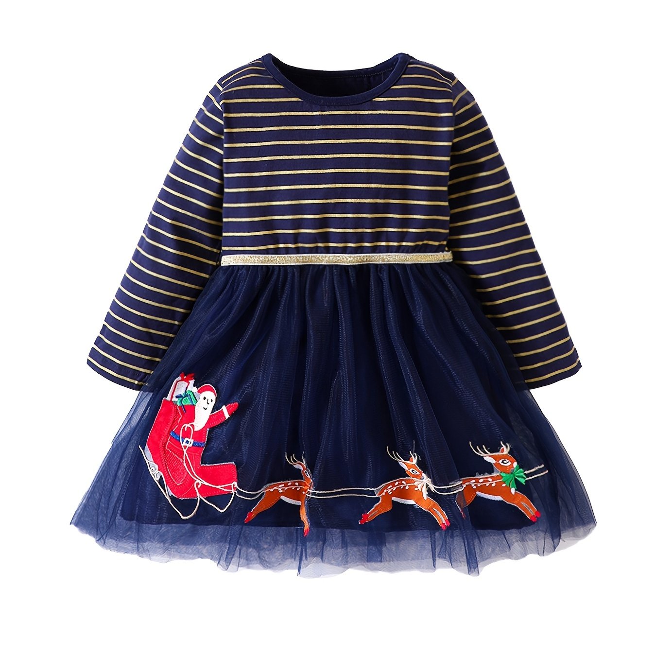 Girls' Christmas Princess Tutu Dress with Embroidered Tulle Stitching