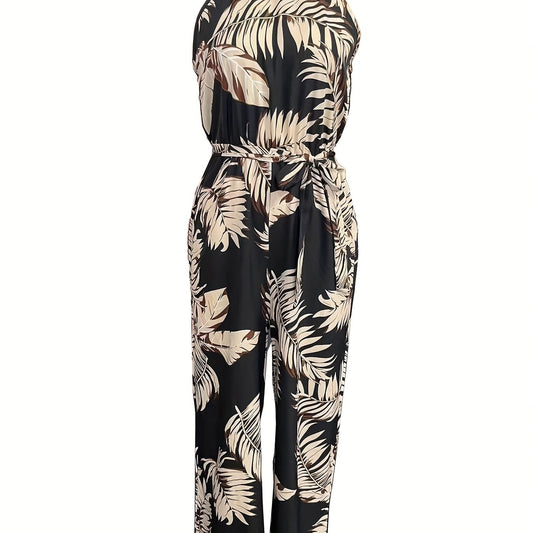 Tropical Print Tie Back Jumpsuit