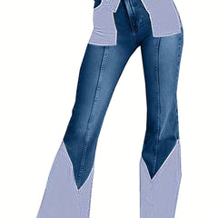 High Waist Flared Denim Jeans with Slash Pockets
