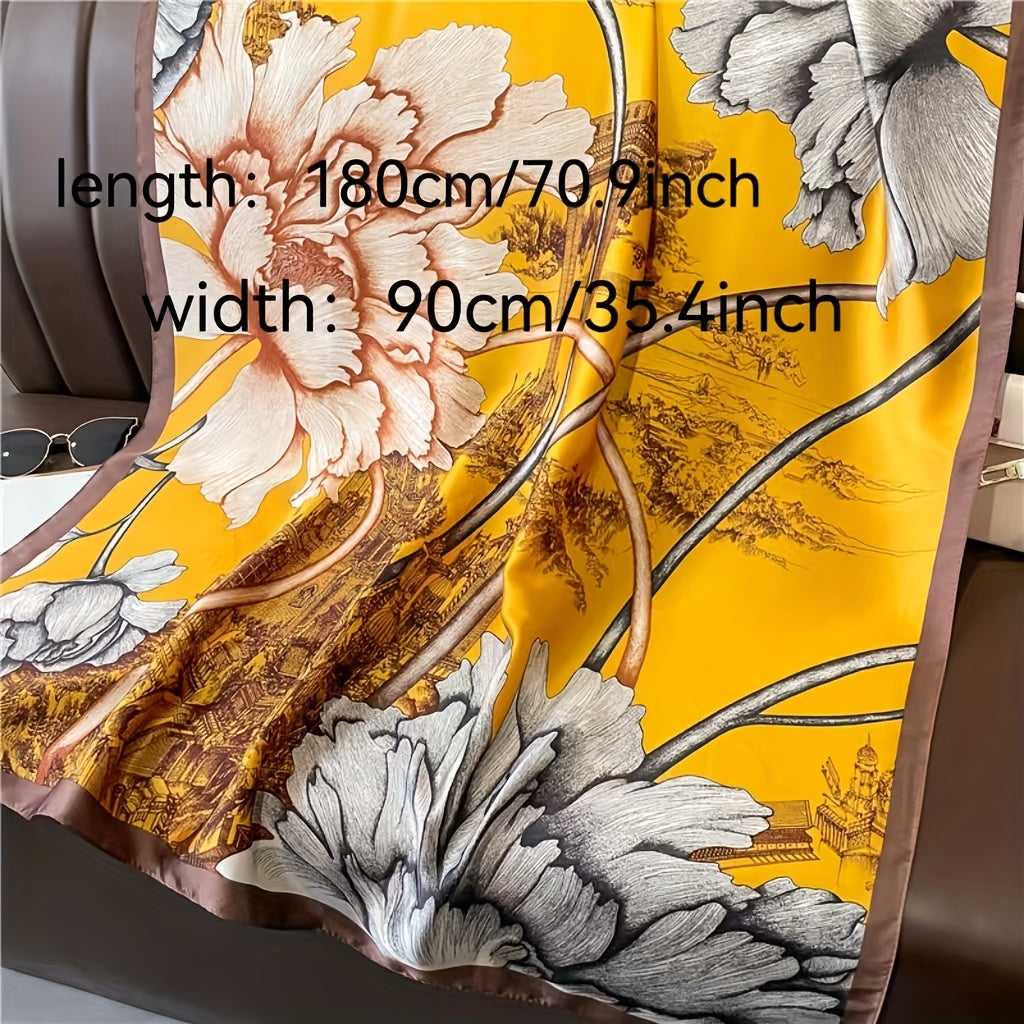 Long Silk Scarf Print Satin Shawl Wrap Cape For Women