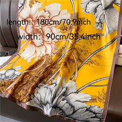 Long Silk Scarf Print Satin Shawl Wrap Cape For Women