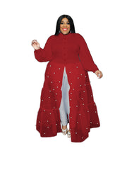 Rhinestone Button Front Maxi Dress