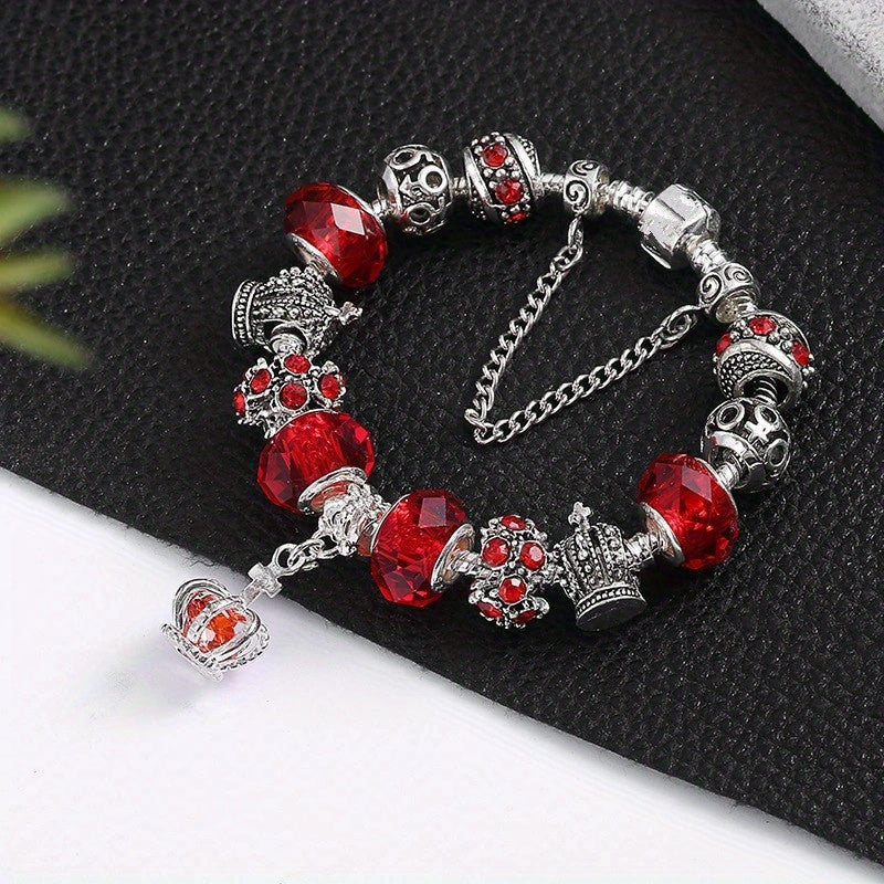 King Queen Princess Crown Charm Bangle Jewelry Snake Chain Beaded Bangles