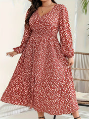 Ditsy Floral Print Long Sleeve V Neck Dress