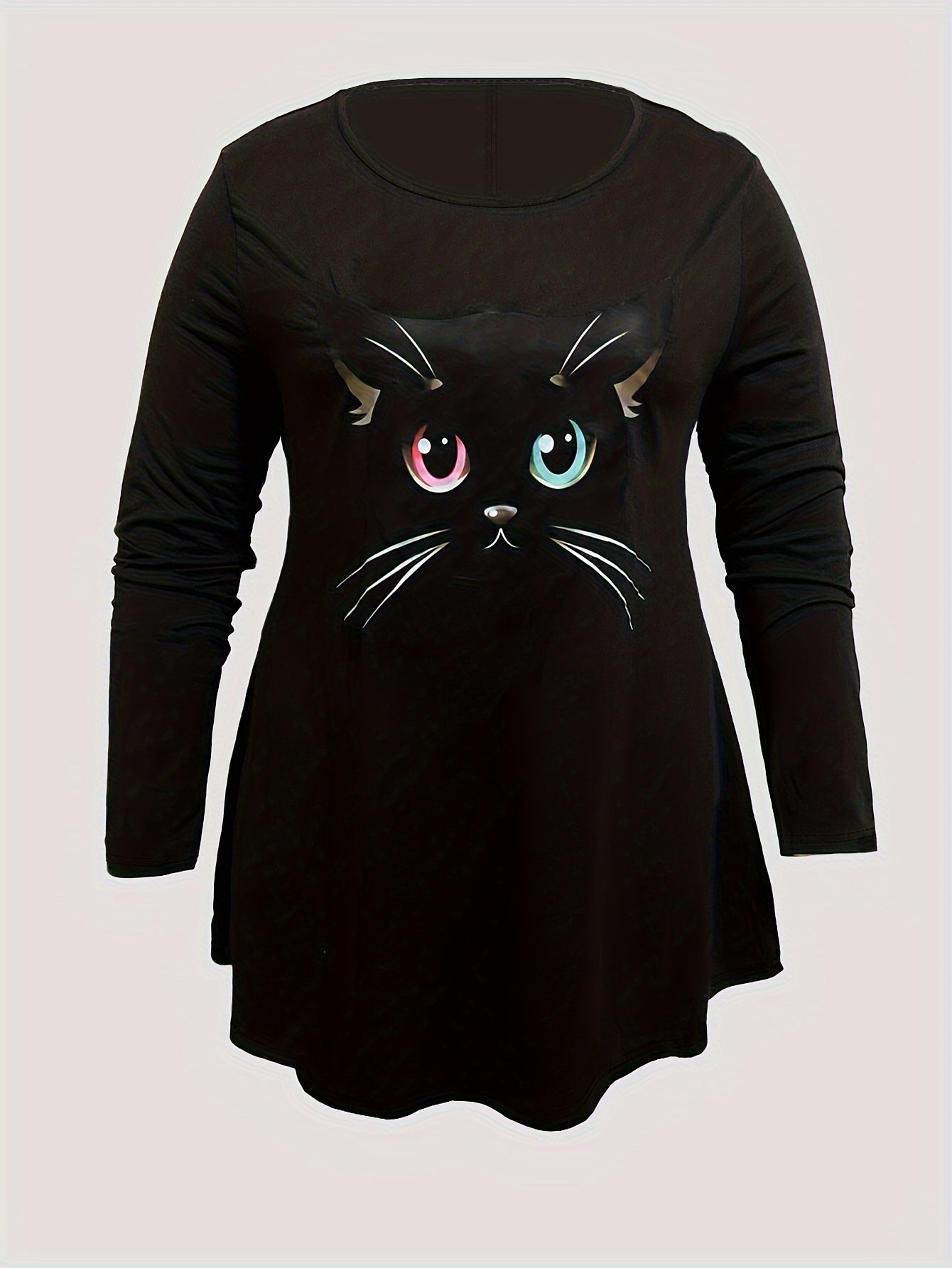 Women's Plus Cat Print Long Sleeve Top & Leggings Outfits Set
