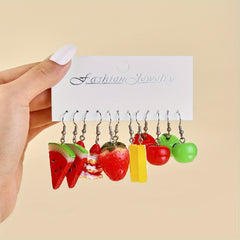 12 Pairs Funny Fruit Cake Dangle Drop Earrings For Girls