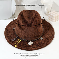Woolen Fedora Hat With Tassel Belt Cowboy Jazz Cap