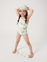 Toddler Girls Fish Pattern Swimsuit & Swim Hat Set