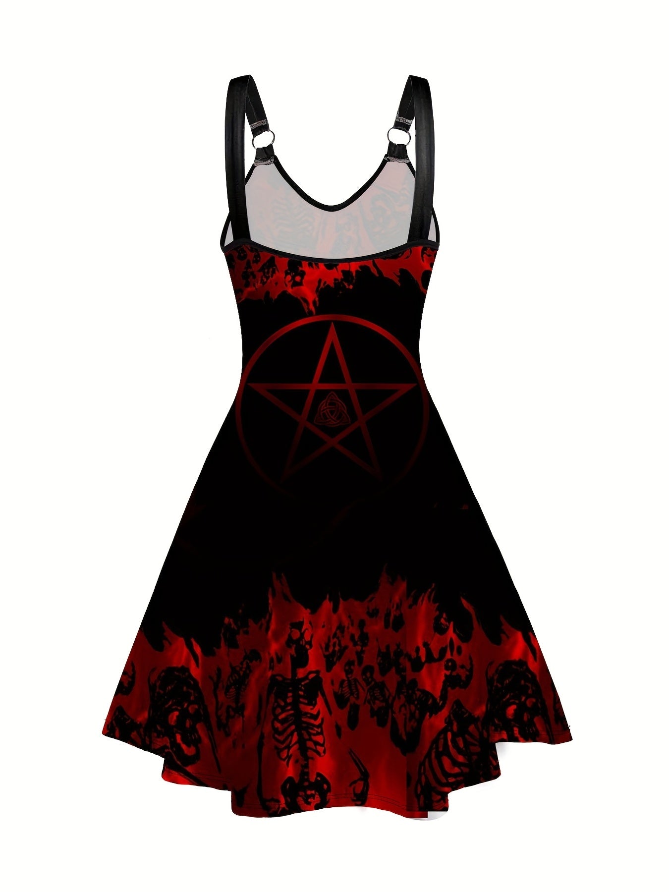 Skeleton Print Ring Linked Dress Dark Style Vintage Dress