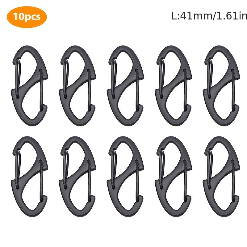 10pcs Stainless Steel S Type Carabiner With Lock Keychain Hook Camping Key Lock