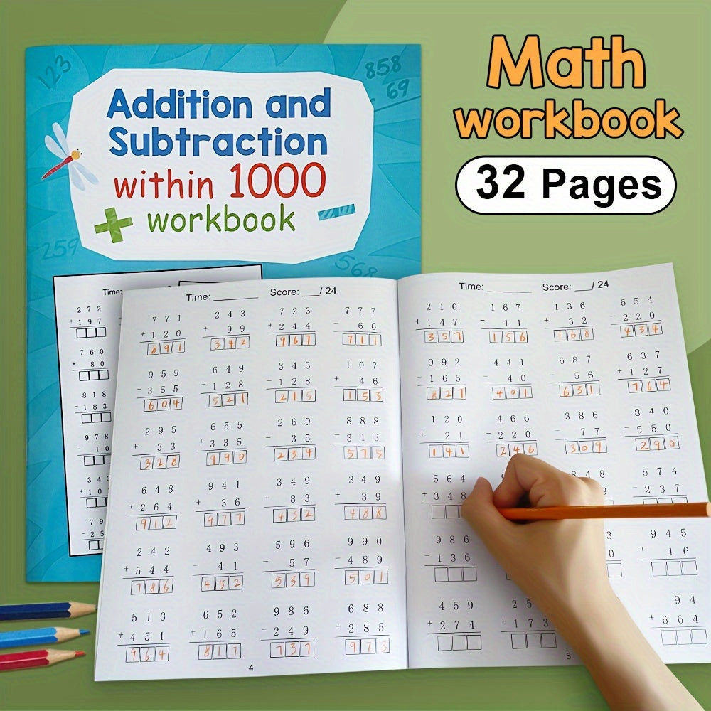 Math Workbook: Addition & Subtraction Within 1000 Practice Worksheets