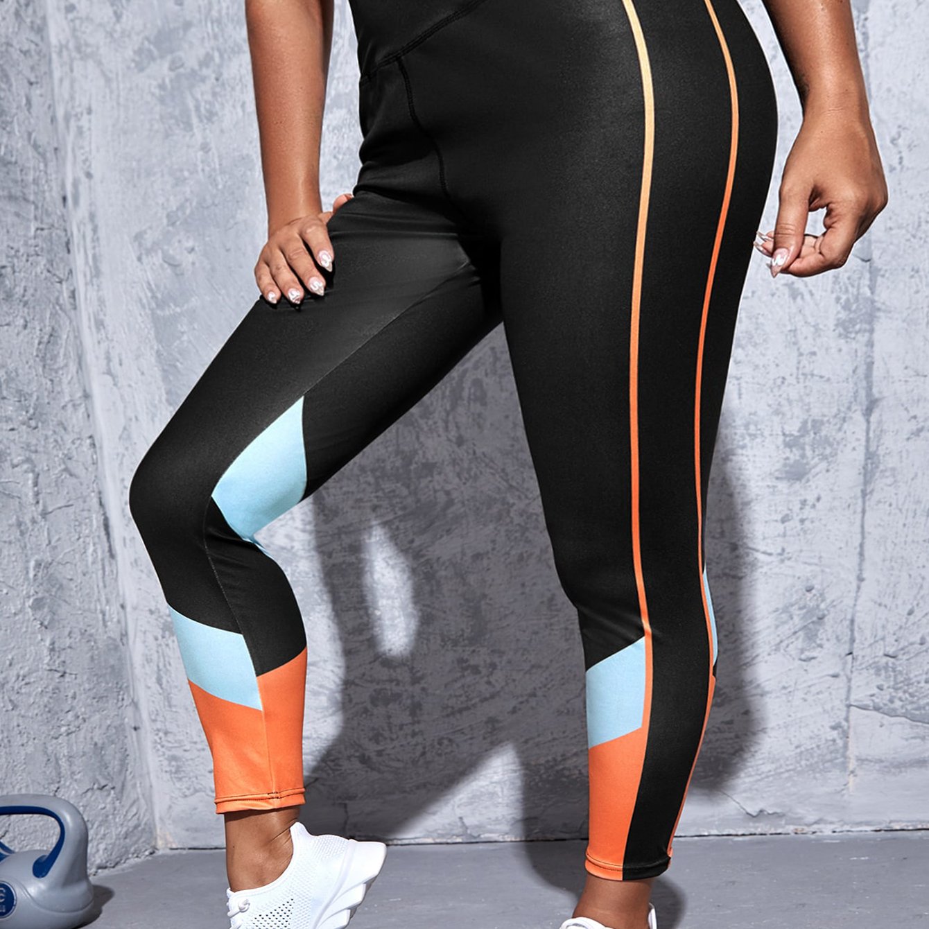 Colorblock Geometric Print High Rise Fitness Leggings