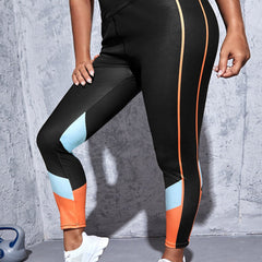 Colorblock Geometric Print High Rise Fitness Leggings