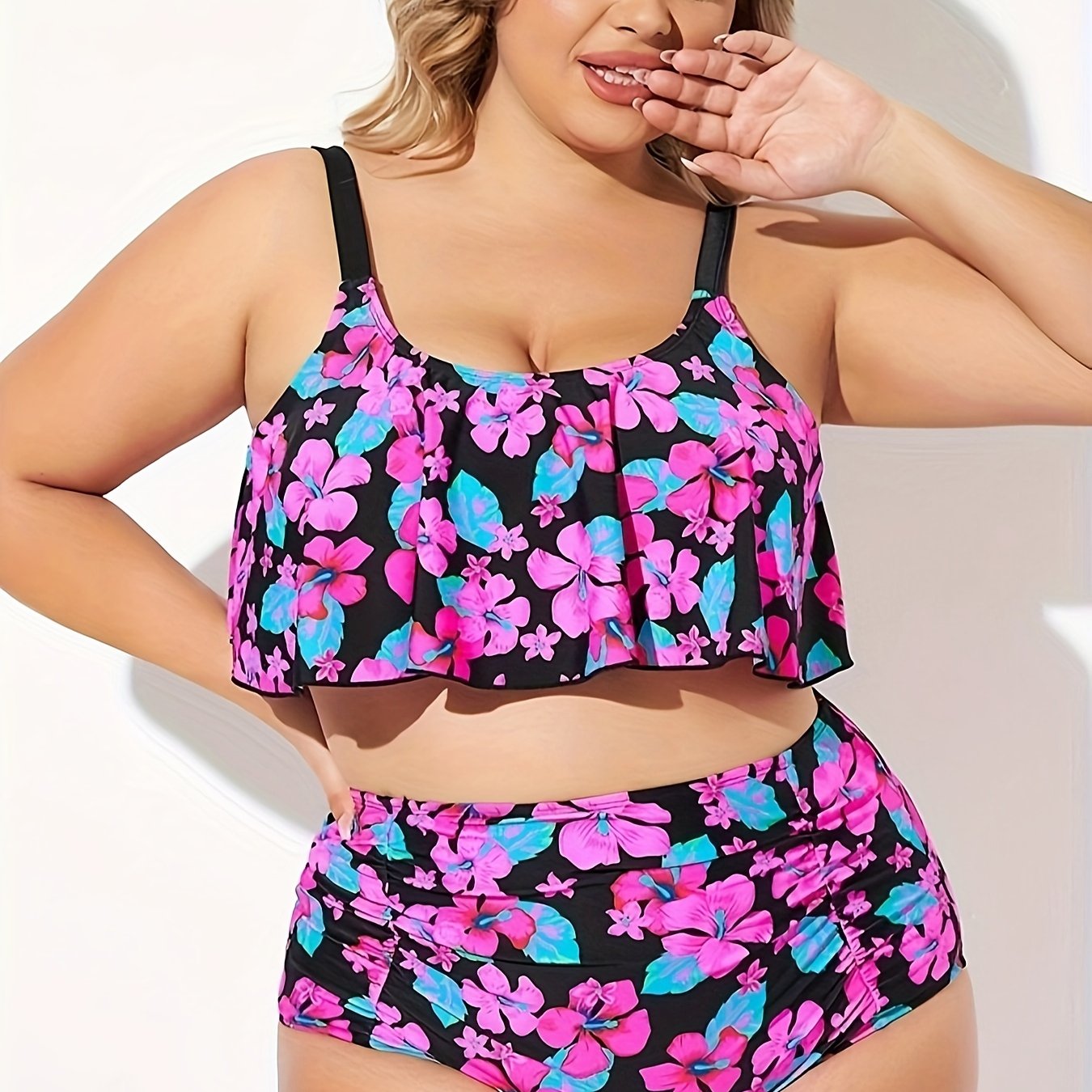 Floral Print Ruffle Tankini Set