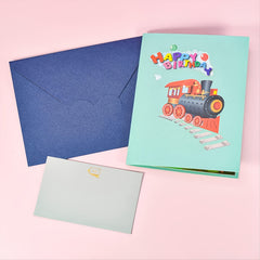 7.9x5.9 Inch Pop Up Happy Birthday Card - 3D Train Postcards