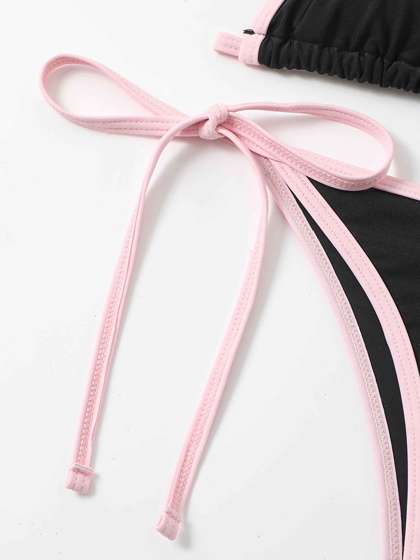 Pink Triangle Halter Neck Two Piece Bikini Sets