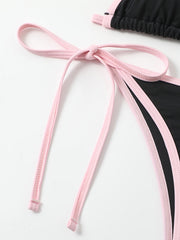 Pink Triangle Halter Neck Two Piece Bikini Sets