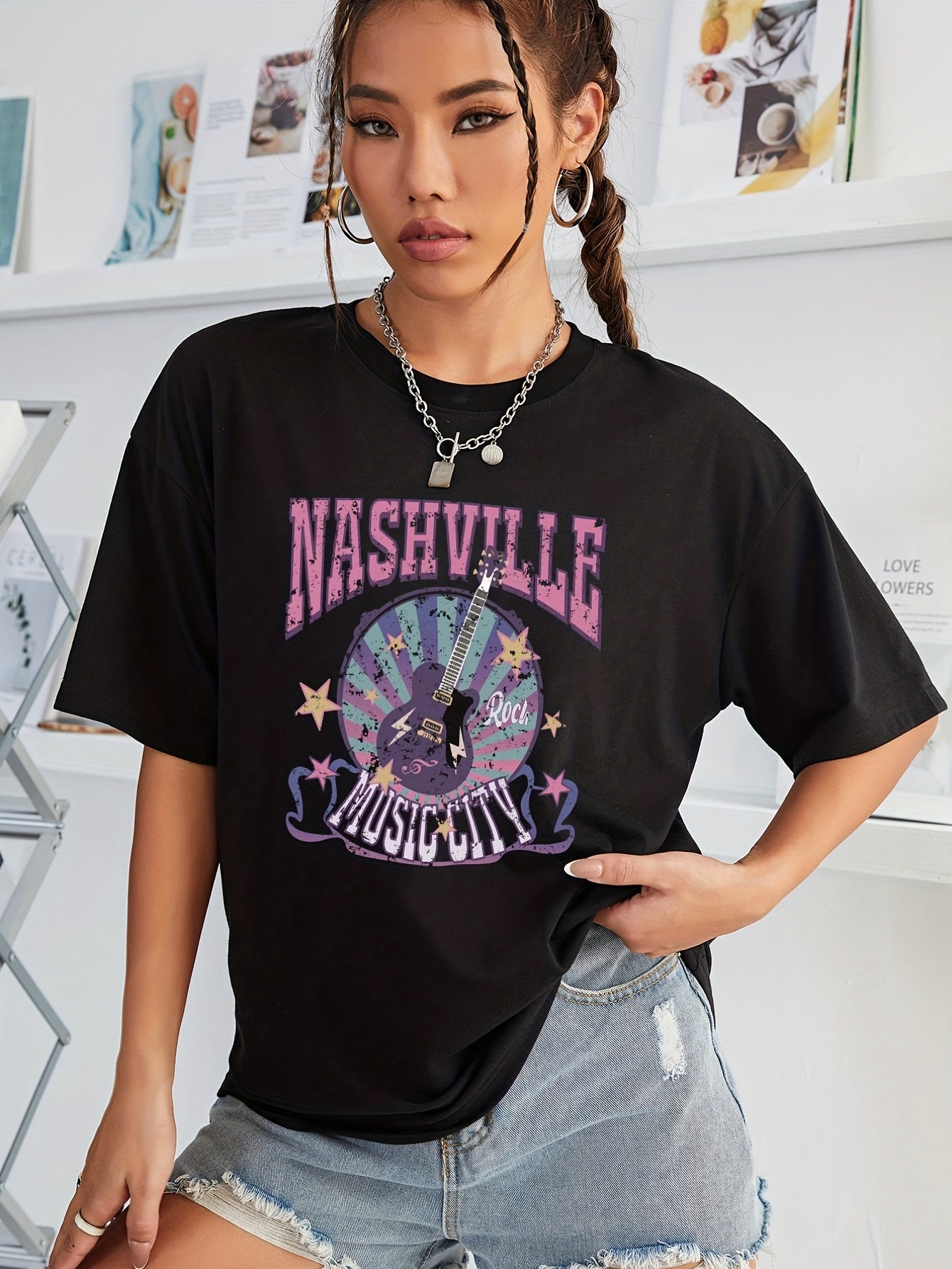 Music City Guitar Tee - Women's Crew Neck T-shirt