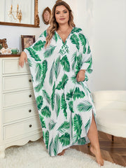 Boho Dress Women's Plus Tropical Print Batwing Sleeve V Neck