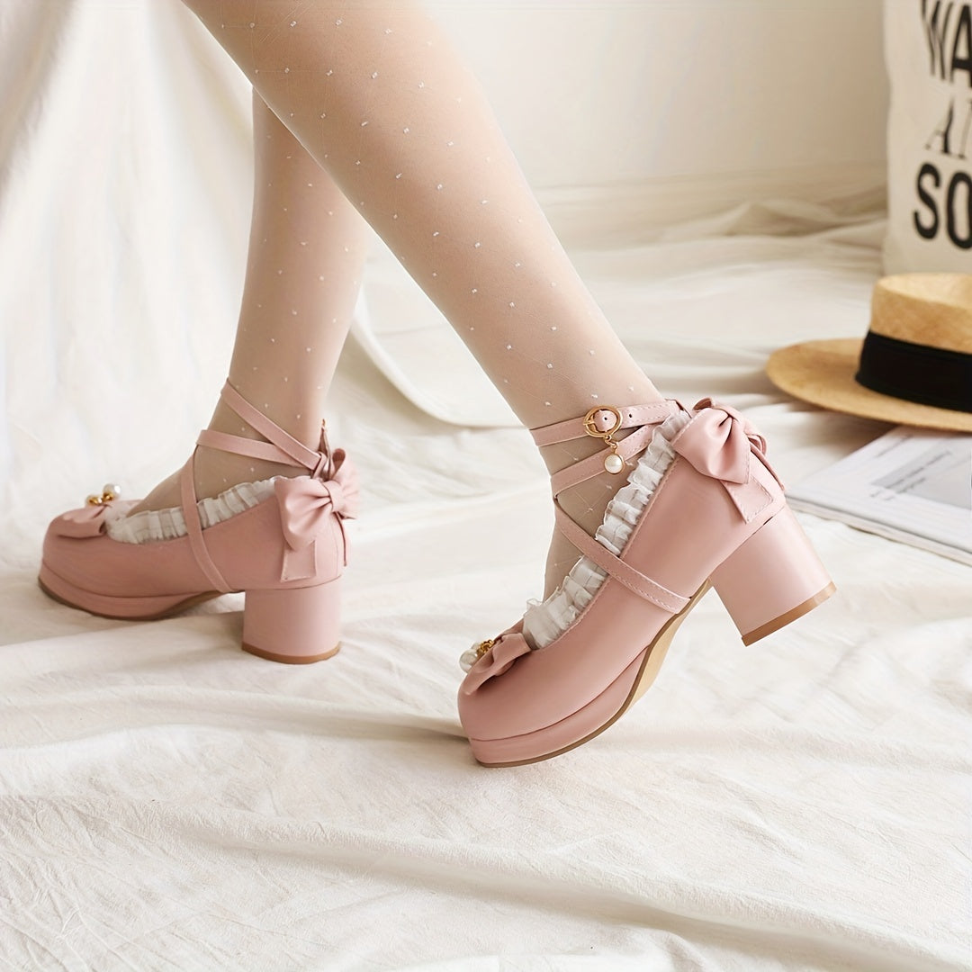 Women's Chunky Heel Shoes Comfortable Closed Toe Buckle Strap Shoes