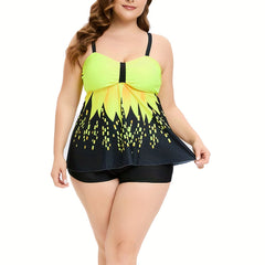 Women's Plus House Print Tankini Set Ruched Tank Top & Shorts