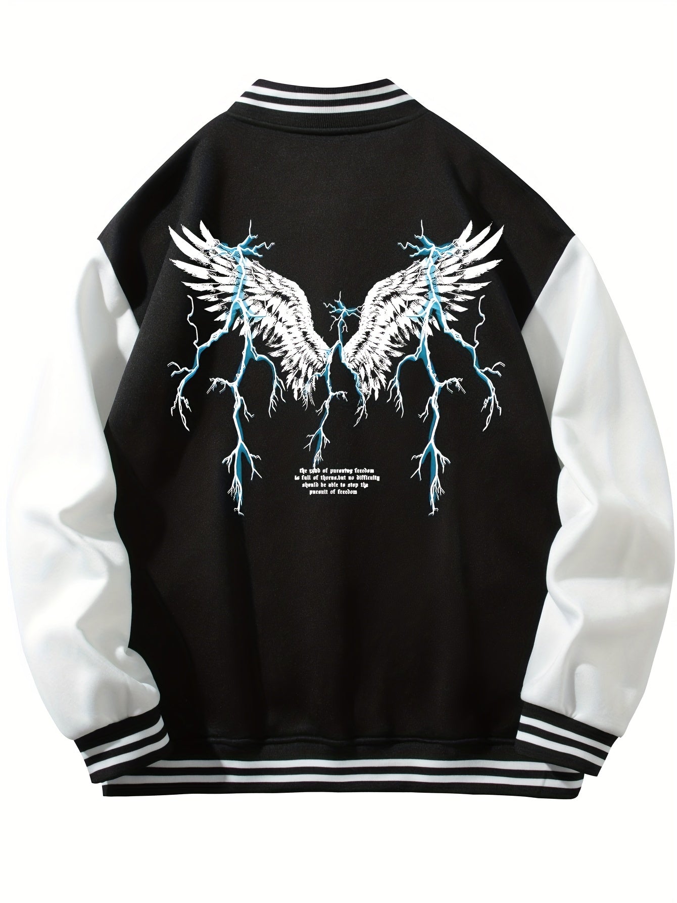 Lightning Wing Pattern Lightweight Varsity Jacket Men's Fall Winter